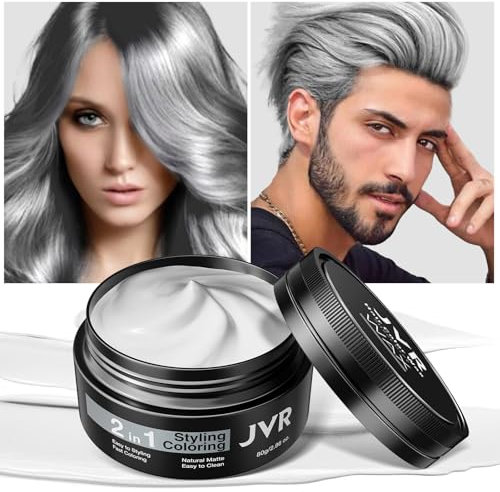 JVR Temporäre Haarwachs 80g, Waschbares Haarfarbe Wachs für Kinder Frauen Männer, Natürliche Matte Frisur für Party, Cosplay, Halloween, Weihnachten, Maskerade, DIY (Grau, 80g)