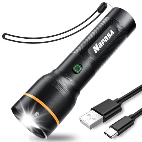 NAPASA Torches LED Super Bright 2000 Lumens, 5000mAh Rechargeable Torch Flashlight with Zoomable, 5 Light Modes, Waterproof Powerful Tactical Torch for Power Cut, Emergency, Camping, Hiking, Outdoor