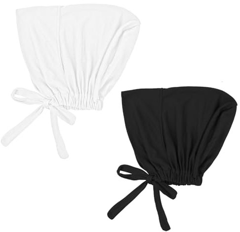 Tyqour 2 Stück Hijab Kopftuch Damen Turban Hijab Undercap Elastische Untertuch Bonnet Kopftücher Atmungsaktive Kopftücher Undercap für Damen Frauen Schwarz Weiß