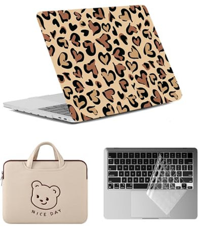HLAAJJX Coque pour Macbook Air 13 Pouces M4 M3 M2 2025 2024 2023 2022 A2681 A3113 A3240,Étui Rigide Case Cover & Clavier Cover & Housse Ordinateur pour Macbook Air 13.6,Léopard Brun