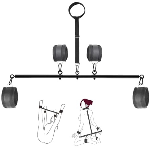 Kit Bondage BDSM – Barre d'Écartement Réglable avec Collier et Menottes – Ensemble de Fessée pour Poignets, Cou et Chevilles – Pour Femmes, Hommes et Couples