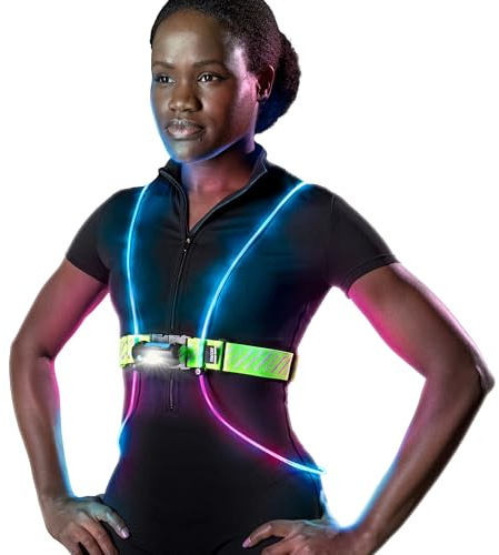 noxgear Tracer2 Multicolor Light Up and Reflective Running Vest with 500 Lumen Chest Light | Adjustable Fit, Rechargeable, Waterproof | Running Lights for Runners and Walkers | (Size: Med-Large)