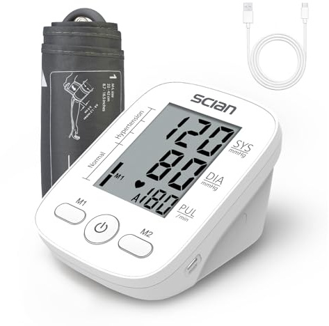 Scian Blood Pressure Monitors Upper Arm Blood Pressure Machine for Home Use, Automatic Heart Rate Monitor & BP Cuff Kit with Large Cuff 22-42cm, Large LCD Display, 2×90 Memory (Full-White)