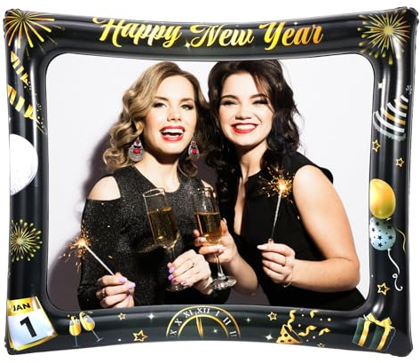 HOWAF Silvester Deko 2027, Happy New Year Aufblasbarer Fotorahmen Fotobox Accessoires Frohes Neues Jahr Aufblasbarer Bilderrahmen Selfie Foto Requisiten für Happy New Year Deko 2027, Schwarzes Gold