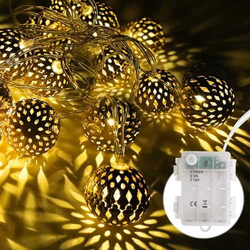 COEKI Marokkanische Lichterkette - 5m 20LED in Warmweiß mit Timer, Wohnliche Deko für Zimmer, Ramadan, Hochzeit,Hochzeiten, Gartenpartys und Weihnachtsdekoration