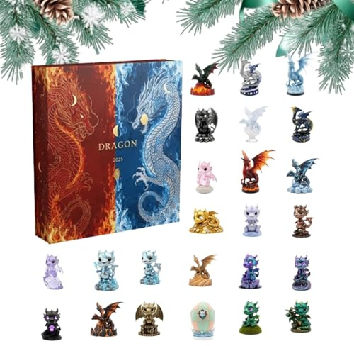 Adventskalender 2025-Countdown Kreativ Countdown Urlaub Sken | 2D Dragon Ornament aus Acryl | 24-Tage-Kalender, Partygeschenk Display für Baum, Tür, Fenster, Auto