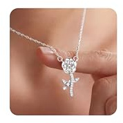 JeweBella Collier Femme Argent 925 Délicat Collier Rose Ras de Cou Fin Chaine avec Pendentif Rose Fleur Collier Argent/Or/Or Rose Cadeau De Bijoux