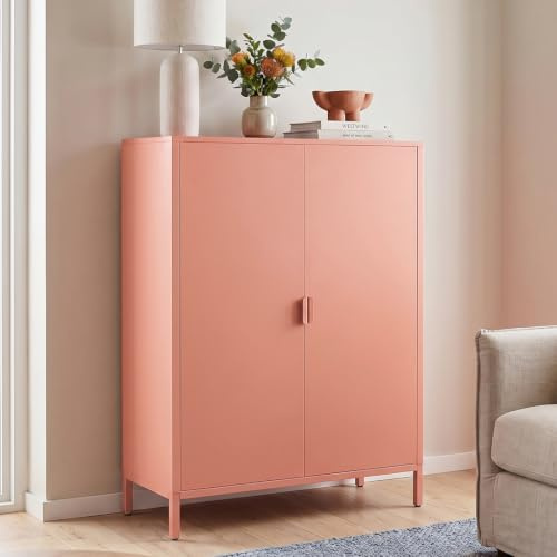 skølm Ituri Metall Sideboard, Terrakotta, Highboard, 3 verstellbare Fächer | Metallkommode, Metallschrank aus Stahl, Aufbewahrungsschrank, Wohnzimmermöbel im Industrial Design, Büroschrank, Flurschrank