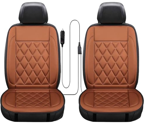 2 Pcs Comfortable Leather Heated Seat Cushion, Soft Car Seat Covers with Full Back Protector, Universal Heat Seat Cover Pad, for Home, Office Chair (Orange)