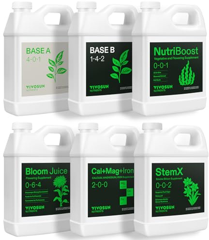 VIVOSUN Complete Nutrient System Starter Kit, Plant Nutrient and Fertilizer Solution, Hydroponics Growing System with Base A & B, Bloom Juice, CalMag and Iron, for Indoor Growers
