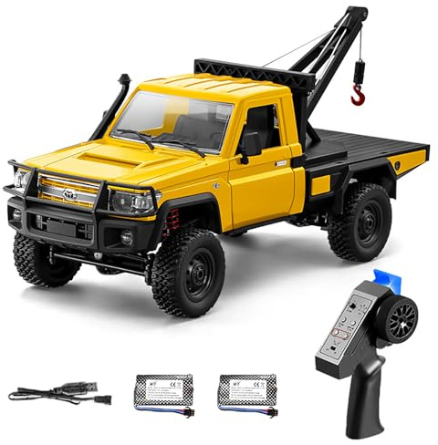 Kodbiby Remote Control Truck Crane, 1:12 Scale All Terrain Wrecker Vehicle, 2.4Ghz Off-Road Toy Pickup Truck with Lights, 4WD Remote Control Crawler for Teens Adults (Yellow)