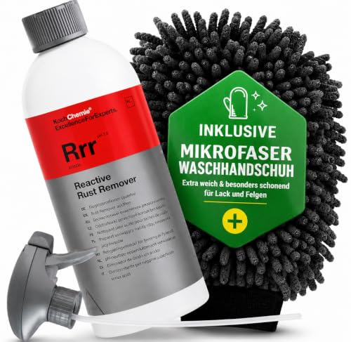VANEJA Koch Chemie RRR Reactive Rust Remover 500 ml Flugrostentferner | Felgenreiniger Auto mit Farbindikator, säurefrei, lackschonend, inkl. Waschhandschuh zur Flugrostentfernung