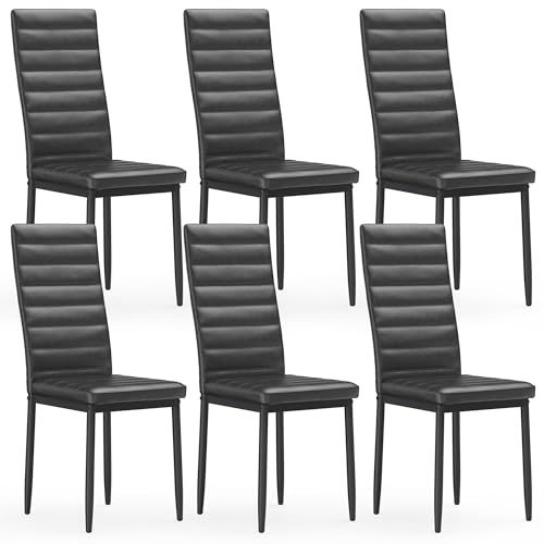 Blishom Esszimmerstühle 6er-Set aus PU-Kunstleder, Gepolstert, Schwarz | Pflegeleichter PU-Kunstlederbezug, Bequeme Polsterung und Rückenlehne; für Esszimmer, Küche oder Wohnzimmer