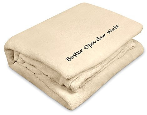 digital print Kuscheldecke mit Namen Bester Opa der Welt Bestickt - Farbe Wollweiß - personalisierte Decke, Wolldecke