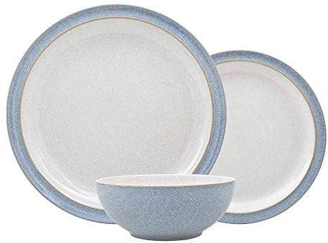Denby - Elements Blue Dinner Set For 4 - 12 Piece Ceramic Tableware Set - Dishwasher Microwave Safe Crockery Set - 4 x Dinner Plates, 4 x Medium Plates, 4 x Cereal Bowls