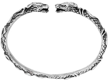 Windalf Silber Armreif JORMUNGAND Ø 6 cm Zwei Drachen 925 Sterlingsilber