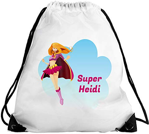 Eurofoto Turnbeutel mit Namen Heidi und Motiv mit Superheldin/Super Mädchen | Sport-Beutel für Kinder | Gymbag