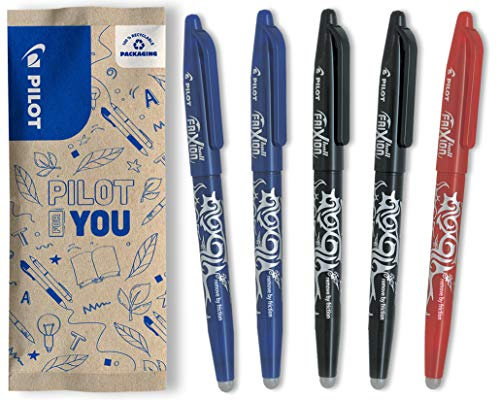 PILOT FriXion Ball 0.7 Set – 5 Stück – 2x Blau/Schwarz, 1x Rot – Radierbare Tintenroller 0,4 mm Strichstärke, angenehme Schreibführung beim Schreiben, thermosensitive Tinte, mit austauschbarer Mine