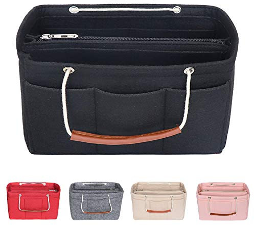 Soyizom Filztasche Organizer Insert Handtasche passt Speedy 30-40, Handtasche Organizer Insert für Tote mit Griffen Schlüsselbund(groß, schwarz)