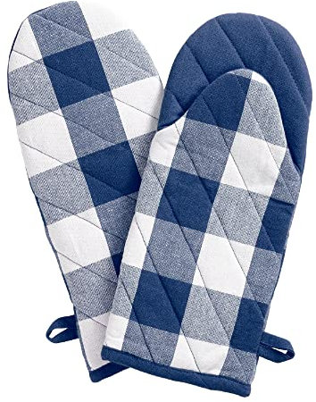 Elrene Farmhouse Living Buffalo Check Ofenhandschuh, 1 Paar, Baumwolle, Blau/Weiß, 13x6 (Oven Mitt Pair), 2
