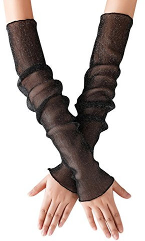 JIAHG Damen Kühlung Arm Ärmel UV-Sonnenschutz Mädchen Anti-Rutsch Armstulpe Sportstulpe für Radfahren Laufen Golf Reise Einkaufen L:52cm (Schwarz 1)