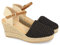 Sandalia para Mujer con Cuna de Yute, Pala Cerrada de Rafia, Talon Abierto y Cierre de Hebilla Primavera Verano 2021. Talla 36 Negro
