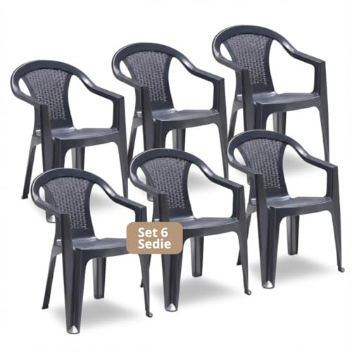 Kunststoff Gartenstuhl Rattan-Optik stapelbar (6, anthrazit)