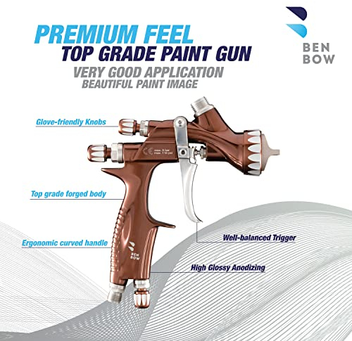 BenBow Profi drückluft Lackierpistole 2,5mm PK80 mit Zubehör erstklassige - Premium - Kompressor Spritzpistole Sprühpistole mit Becher für Auto-Lack - klarlack - decklack - Beste Lackerergebnis