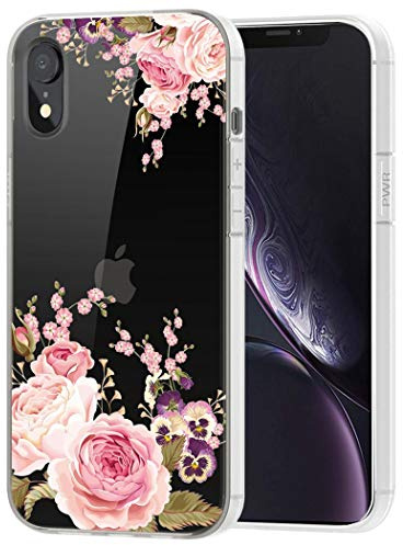 Yerebel iPhone XR Case 2018, Clear Flexible Bumper TPU Soft Rubber Silicone Cover Phone Case for iPhone XR 6.1 inch (rose flower)