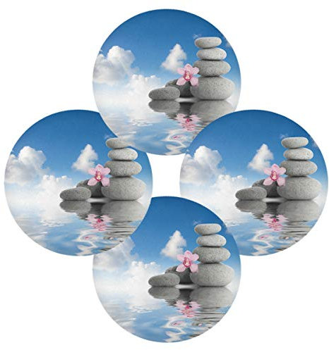 TropicalLife HaJie Japanische Zen-Stein Orchidee Blume Tischsets Set von 4 Stück, rutschfest, hitzebeständig, rund, Platzset für Zuhause, Urlaub, Party, Esszimmer Dekoration