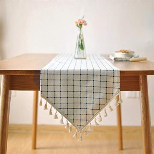 Haushalt Küche Tischläufer Weiße Gitter Leinen Tischläufer Dresser Schals Retro Altholz Tischläufer für Bauernhaus Küche, Abendessen Urlaub Partys, Hochzeit, Events, Dekor