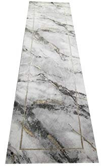 Teppich-Traum Design Brücken Läufer Flur & Diele | strapazierfähig | Marmor Muster grau Gold, Größe 80 x 300 cm