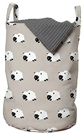 ABAKUHAUS Schaf Wäschesack, Pelztier Nursery, Wäschekorb mit Griffen Kordelzugverschluss für Waschsalons, 33 cm breit x 49 cm hoch, Pale Tan Koksgraue