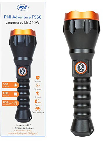 PNI Adventure F550 Crystal LED-Taschenlampe, 10W, Aluminium, 2500lm, bis 700m, IPX6, 4000mAh Akku inklusive, USB Typ-C Aufladung