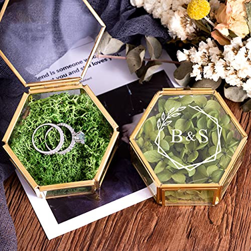 Kenon Personalisierte Glas-Ringbox, personalisierbar, goldfarben, geometrische Ringträger, Verlobungsringbox, Antragsringbox, Schmuckschatulle