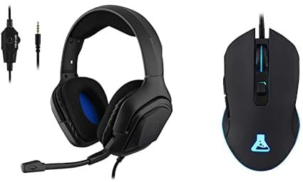The G-Lab Korp Cobalt Casque Gaming PS4 - Micro Casque Gamer Audio Stéréo & Kult Helium Souris Gamer Filaire USB - Capteur Optique 800 à 3200 DPI, Rétroéclairage LED 7 Couleurs, 6 Boutons