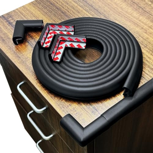 GRELEX Ecken- und Kantenschutz, Baby-Sicherheitskissen, Kantenschutz (4,3 m Kante + 4 Ecken, schwarz) für Tisch, Möbel, Kamin, Schrank, Wand. Hochdichter weicher Schaumstoff von