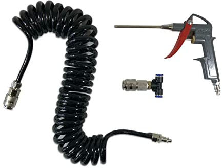 Heavy Duty Air Duster Gun Quick Connects High Pressure Recoil Hose Dust Air Blow Compressor Cleaning Kit Lorry Truck Car (5M, Black)