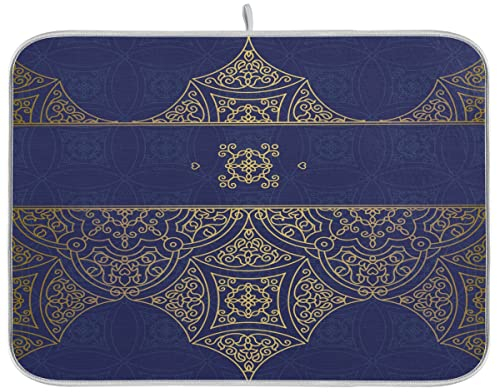 Alfombra de secado de platos de cocina de estilo oriental absorbente de agua vajillas almohadilla protectora de doble cara para uso de platos, 18 x 24 pulgadas, estilo oriental