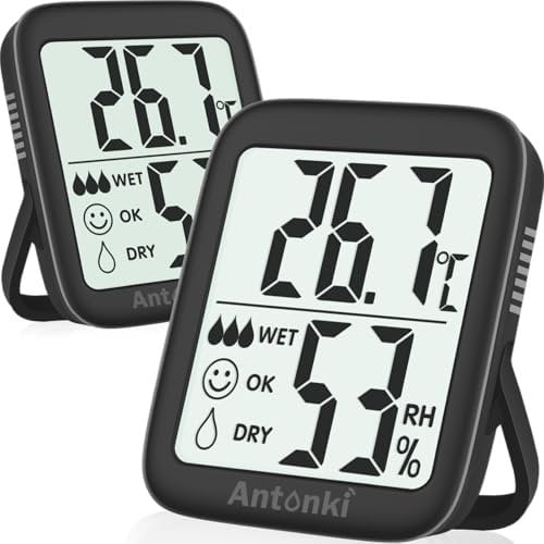 Antonki 2 pezzi Termometro Ambiente Interno, Igrometro Digitale, Misuratore di Umidità, Monitor di Temperatura e Umidità per Casa, Asilo Nido, Terrario, Incubatrice, Serra - Batteria Inclusa
