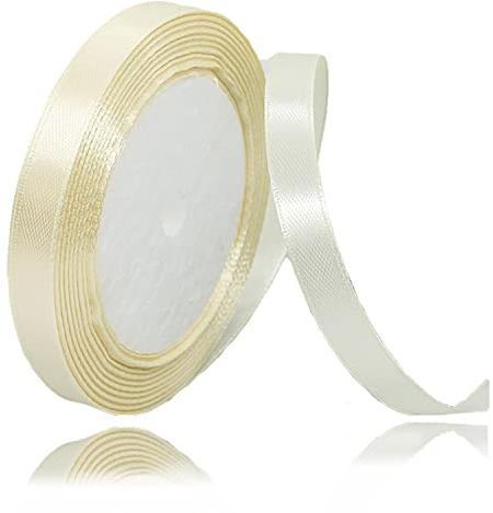 Geschenkband Creme 10mm Breit, 23 Meters Satinband Beige Geschenkbänder Stoff Schleifenband Dekoband zum Geschenkverpackung, Bastelarbeiten, Geburtstag und Hochzeitsdekoration