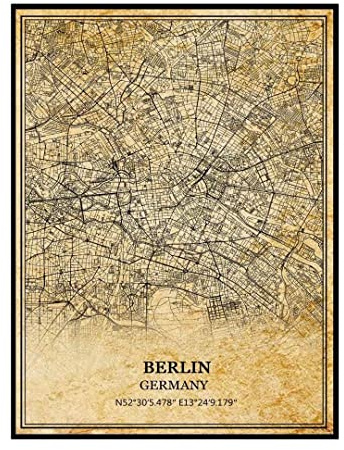 TANOKCRS Berlin Deutschland Wandkunst, Vintage-Druck, Poster, Leinwand, Karte, Kunstwerk, Reise, Souvenir, Geschenk, Heimdekoration, ungerahmt 16x20 Zoll
