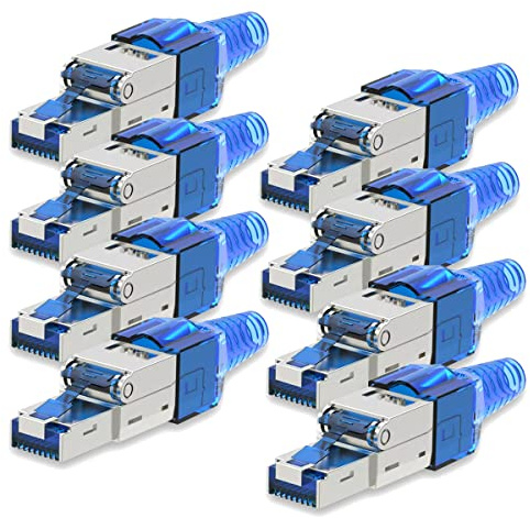 UC-Express Netzwerkstecker CAT7 RJ45-8x Netzwerk Stecker Blau Steckverbinder - werkzeuglos - geschirmt - mit Zugentlastung - CAT 7 CAT7a LAN Netzwerkkabel