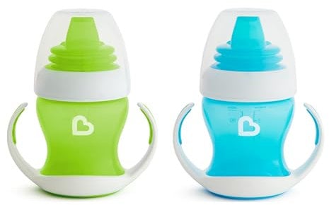 Munchkin Gentle Transition Baby Cup | Babies & Toddlers Sippy Cups with Handles & Lids |BPA Free Non Spill | Leakproof Silicone Childrens Cups for 4+ Months| 4oz/118 ml | 2 Pack | Blue & Green