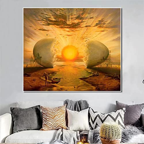Zhadongli Art Salvador Dali L'Aurora Abstraktes Ei Sonnenstrahlen Leinwand Gemälde Poster und Drucke Wandkunst Bilder für Wohnzimmer Dekor 60x80cm(24x31in) mit Rahmen