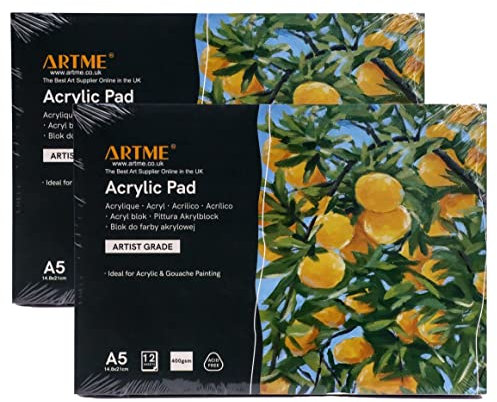 ARTME Lot de 2 carnets de croquis en acrylique A5-400 g/m² - Extra lourd - Pressé à froid - Sans acide - Carnet de croquis - Peinture acrylique et gouache - Format A5