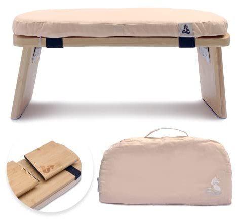 metaFox Banco de meditación | Taburete plegable de bambú con cojín y bolsa de transporte | Para tu práctica de atención plena y meditación | Alternativa al cojín de meditación… (crema, S)
