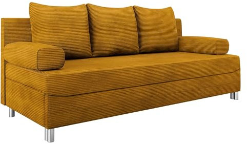 Mirjan24 Schlafsofa Dover Cord, Sofa mit Bettkasten und Schlaffunktion, Bettsofa, Farbauswahl, Schlafcouch mit Chromfüße, Couchgarnitur, Polstersofa (Poso 01, ohne Polsterhocker)