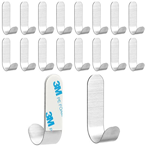 16 Ganchos Adhesivos para Pared Acero Inoxidable, Colgador Toalla Baño Adhesivo Impermeable, Percha Ducha Sin Taladro, Gancho Autoadhesivo 3M para Cocina, Toallas, Trapos, Albornoz, llaves