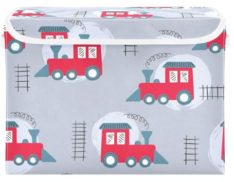 Krafig Toy Trains Foldable Storage Box Large Cube Organizer Bins Containers Baskets with Lids Handles for Closet Organization, Shelves, Clothes, Toys